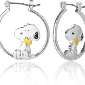 Peanuts Snoopy Earrings Silver Hoop Jewelry for Women Gift Accessory